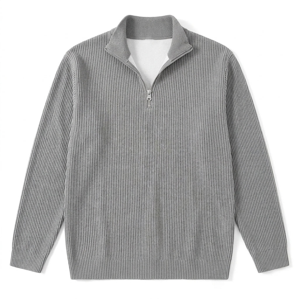 Corduroy Zipper Stand Collar Sweatshirt Fashion Warm Solid Color Long Sleeve Top Men's Casual Polo Shirt Clothing