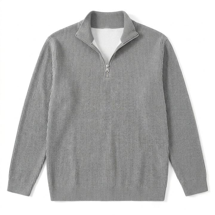 Corduroy Zipper Stand Collar Sweatshirt Fashion Warm Solid Color Long Sleeve Top Men's Casual Polo Shirt Clothing