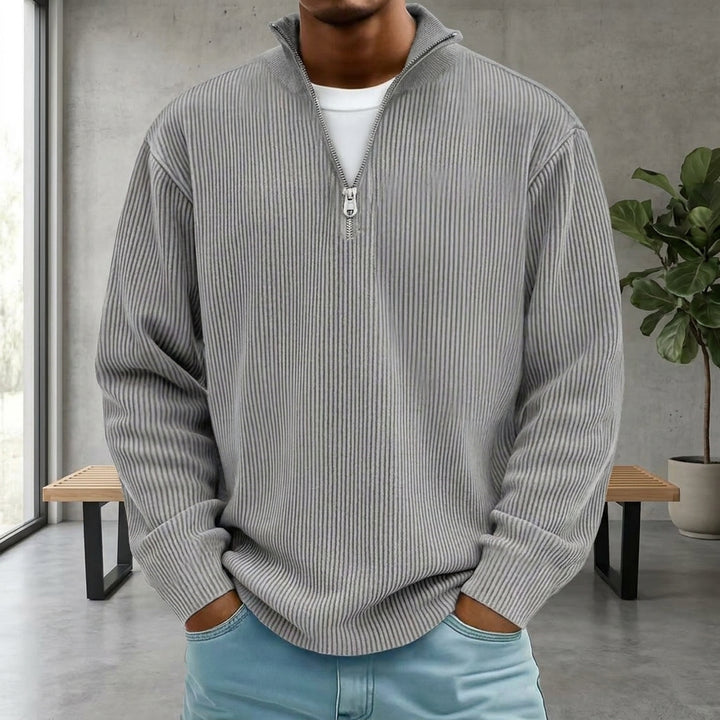 Corduroy Zipper Stand Collar Sweatshirt Fashion Warm Solid Color Long Sleeve Top Men's Casual Polo Shirt Clothing
