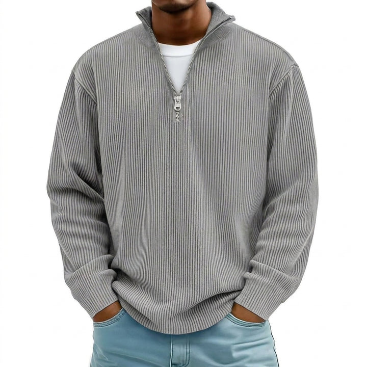 Corduroy Zipper Stand Collar Sweatshirt Fashion Warm Solid Color Long Sleeve Top Men's Casual Polo Shirt Clothing