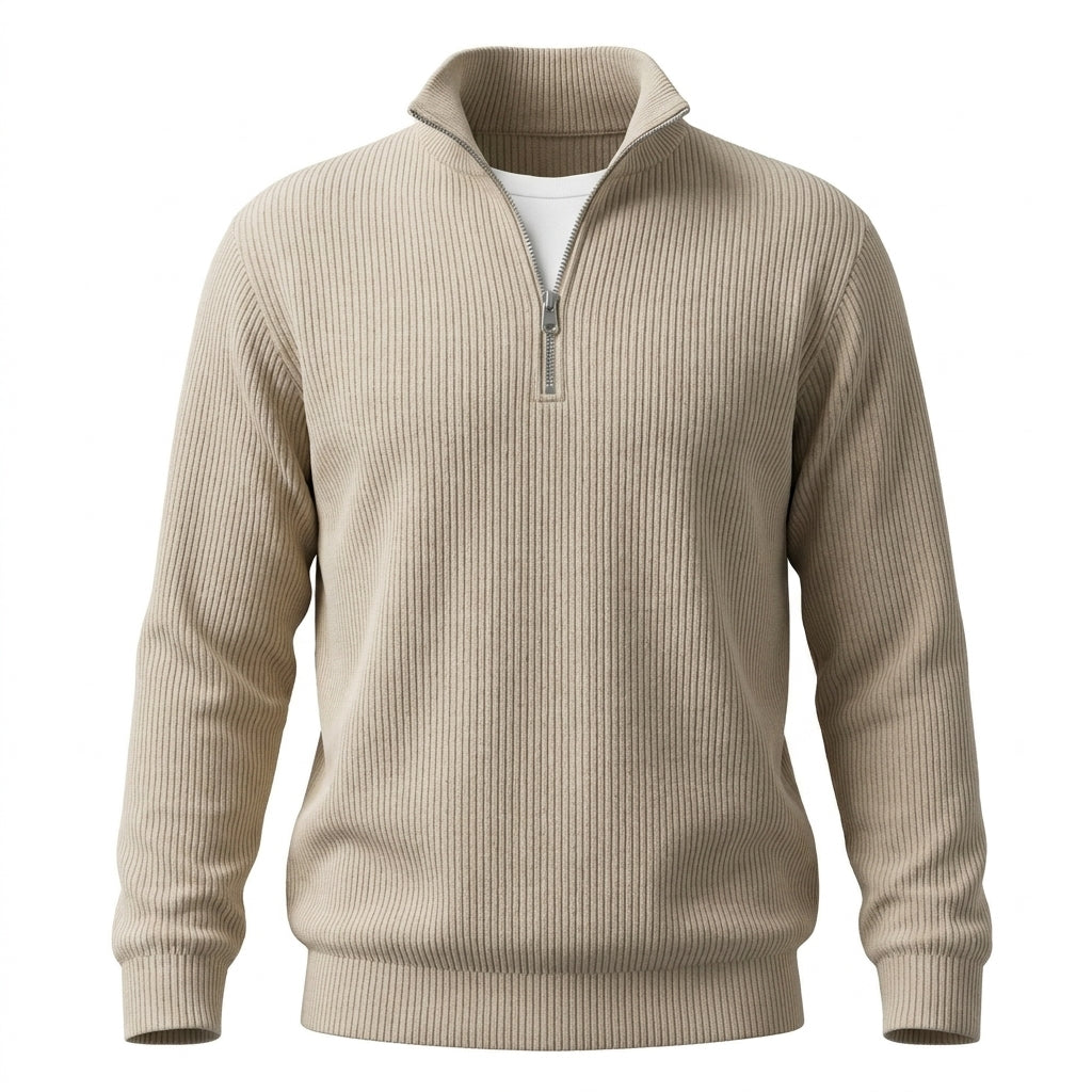 Corduroy Zipper Stand Collar Sweatshirt Fashion Warm Solid Color Long Sleeve Top Men's Casual Polo Shirt Clothing