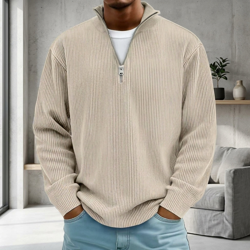 Corduroy Zipper Stand Collar Sweatshirt Fashion Warm Solid Color Long Sleeve Top Men's Casual Polo Shirt Clothing
