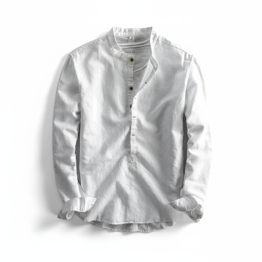 Simple Men's Casual Long Linen Sleeves Shirt Loose Solid Color