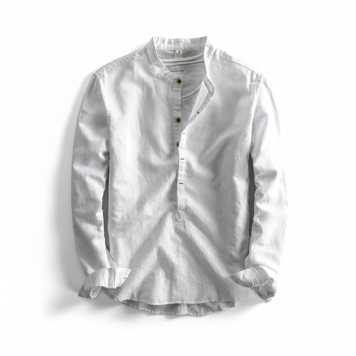 Simple Men's Casual Long Linen Sleeves Shirt Loose Solid Color