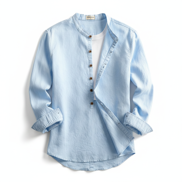 Simple Men's Casual Long Linen Sleeves Shirt Loose Solid Color