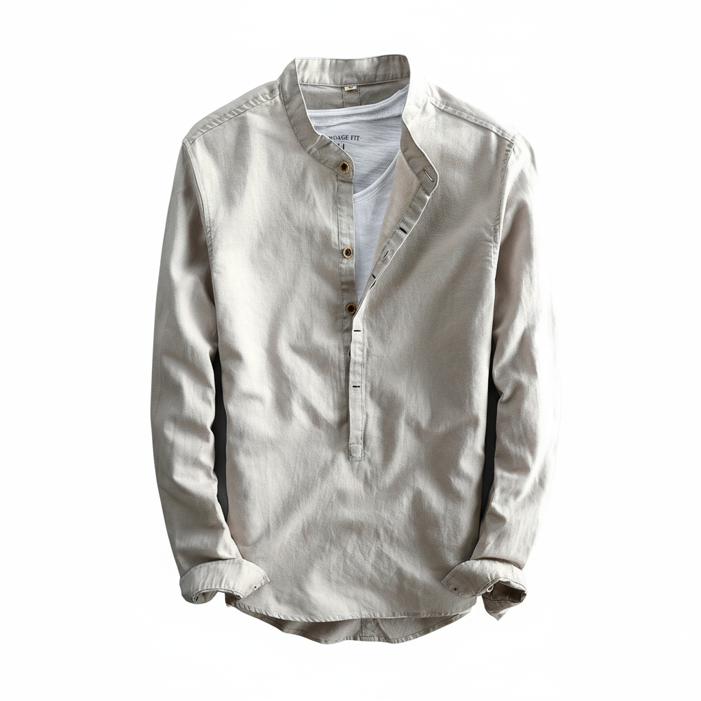 Simple Men's Casual Long Linen Sleeves Shirt Loose Solid Color