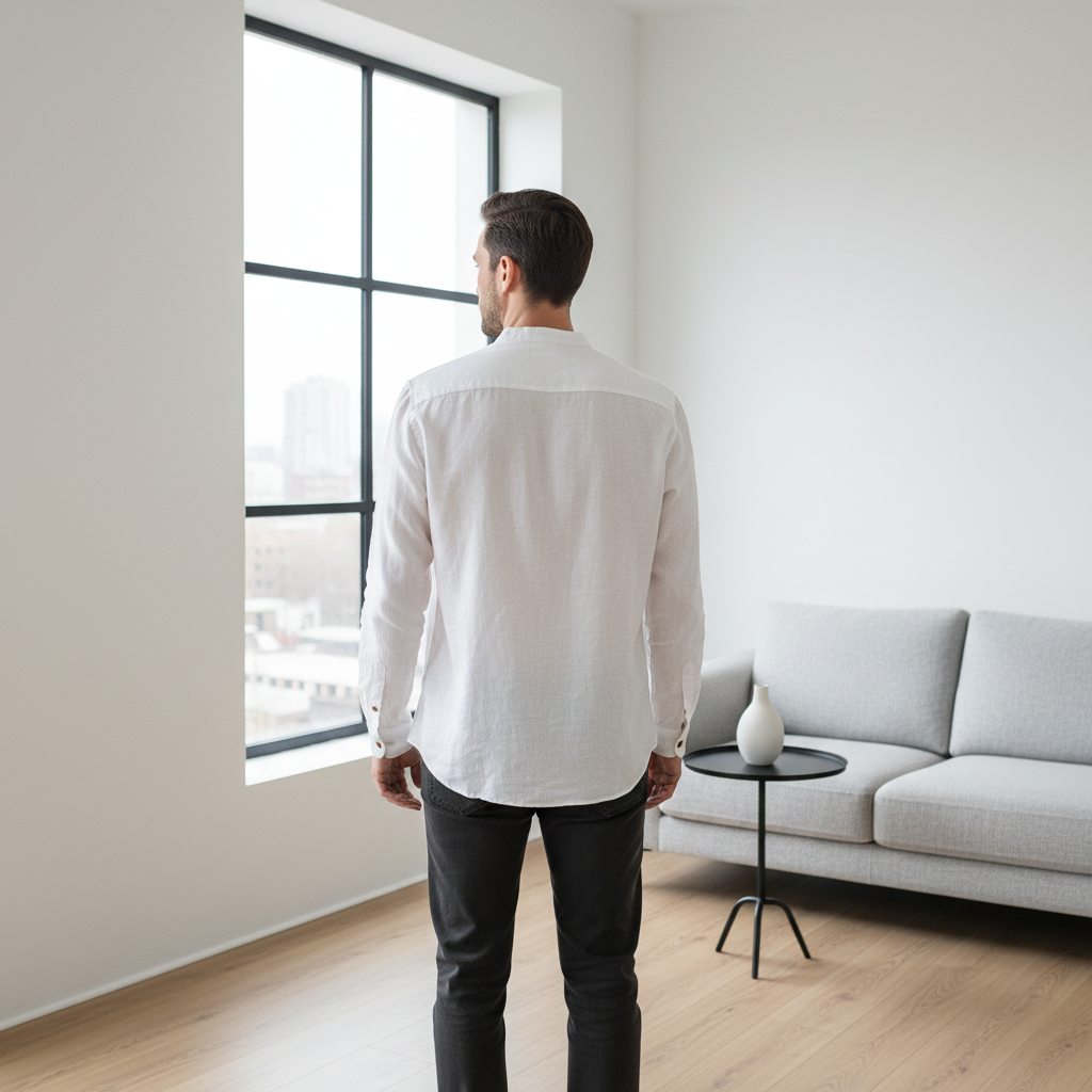 Simple Men's Casual Long Linen Sleeves Shirt Loose Solid Color