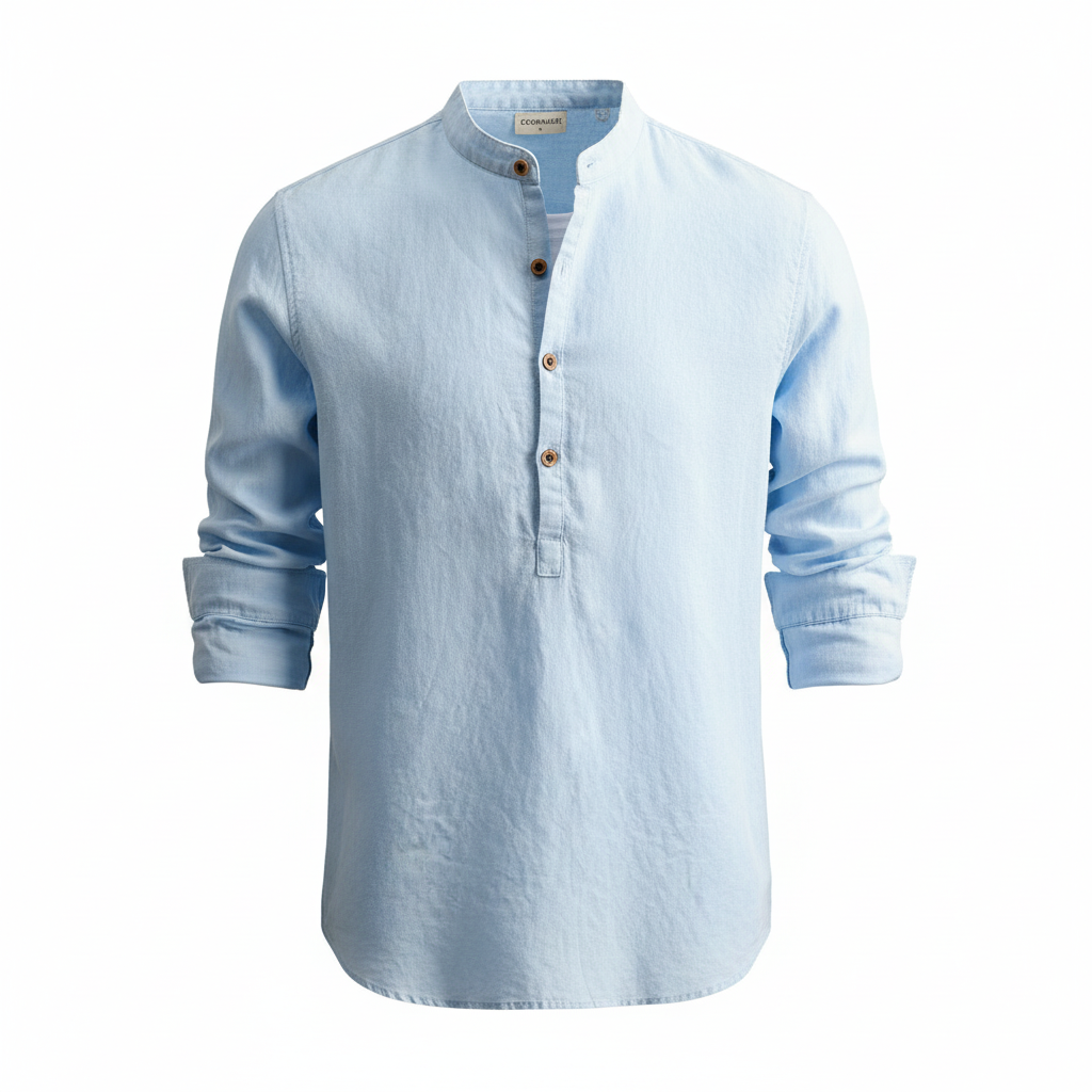 Simple Men's Casual Long Linen Sleeves Shirt Loose Solid Color