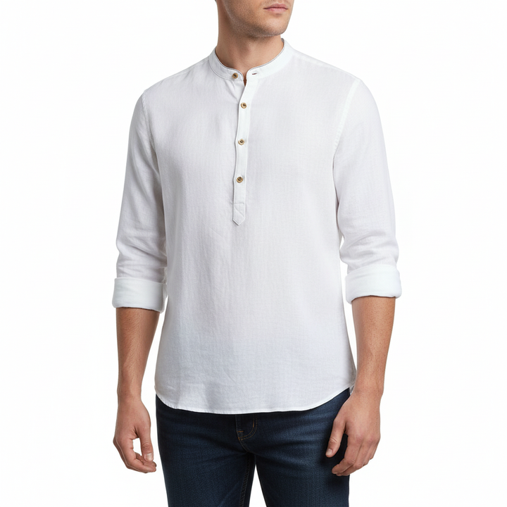 Simple Men's Casual Long Linen Sleeves Shirt Loose Solid Color