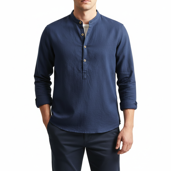 Simple Men's Casual Long Linen Sleeves Shirt Loose Solid Color