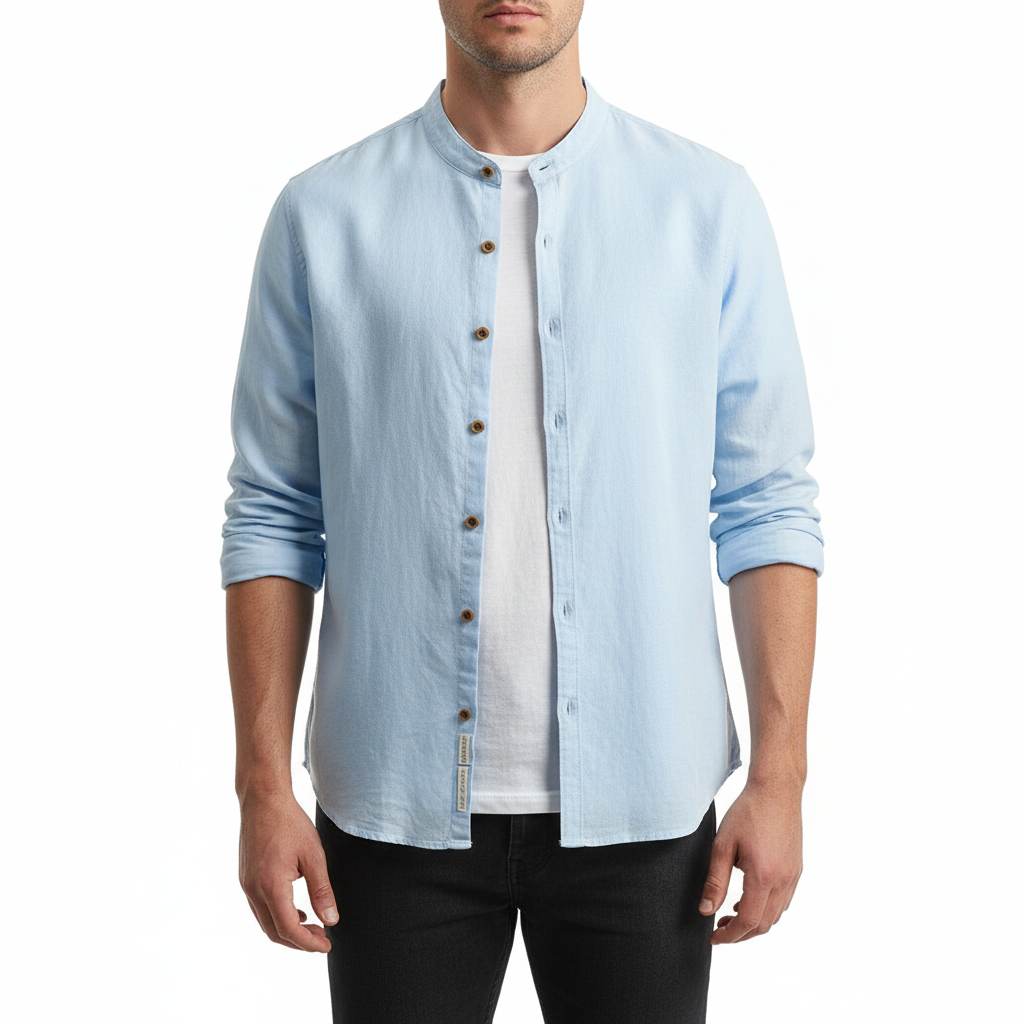 Simple Men's Casual Long Linen Sleeves Shirt Loose Solid Color