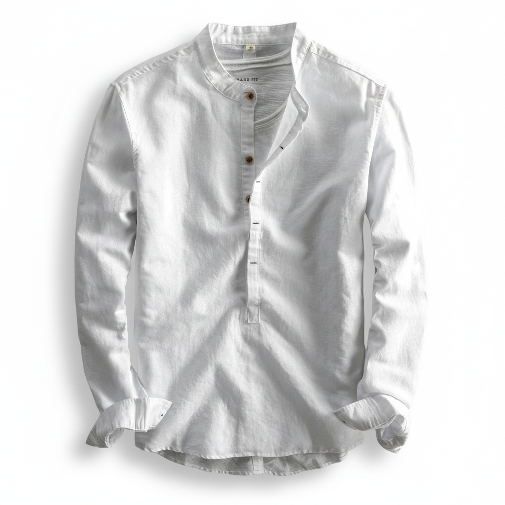 Simple Men's Casual Long Linen Sleeves Shirt Loose Solid Color