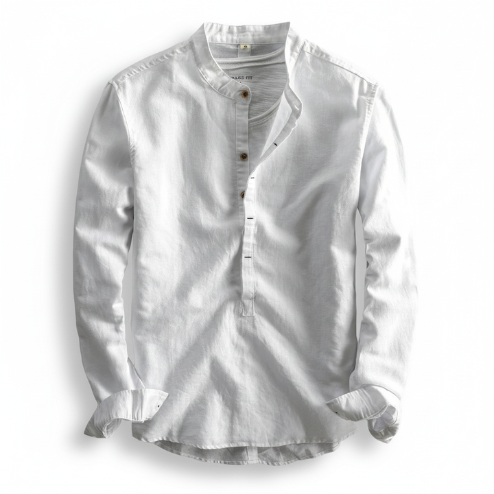 Simple Men's Casual Long Linen Sleeves Shirt Loose Solid Color