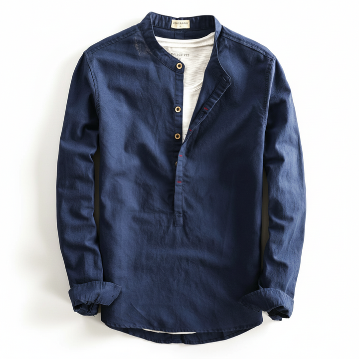 Simple Men's Casual Long Linen Sleeves Shirt Loose Solid Color
