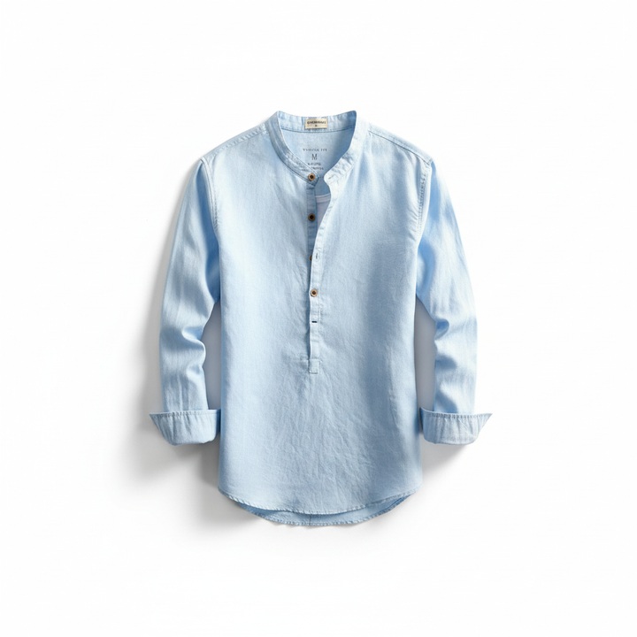 Simple Men's Casual Long Linen Sleeves Shirt Loose Solid Color