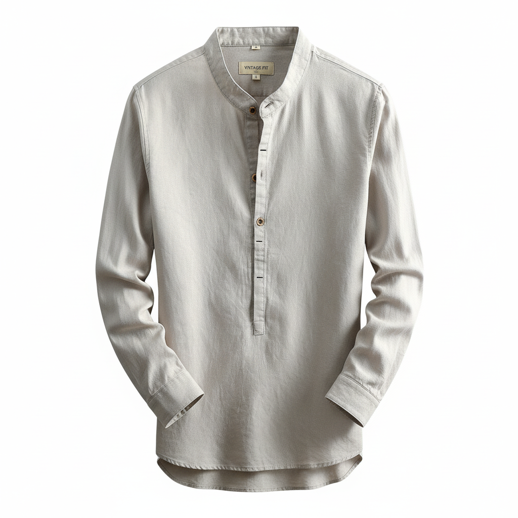 Simple Men's Casual Long Linen Sleeves Shirt Loose Solid Color