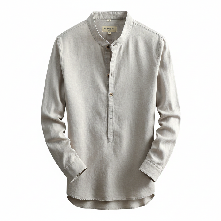 Simple Men's Casual Long Linen Sleeves Shirt Loose Solid Color