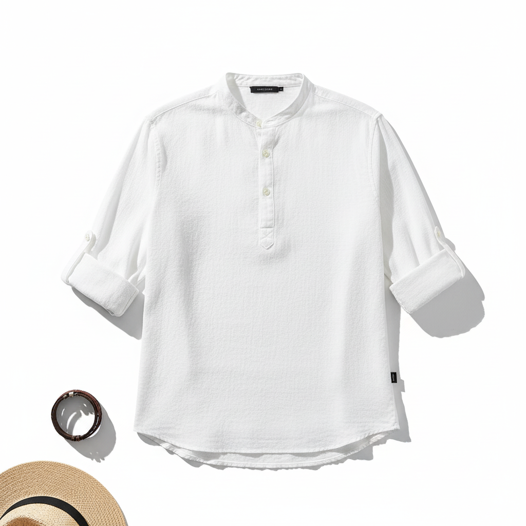 Men's Casual Shirt  Long Sleeve Stand Collar Solid Color Shirt Mens Clothing