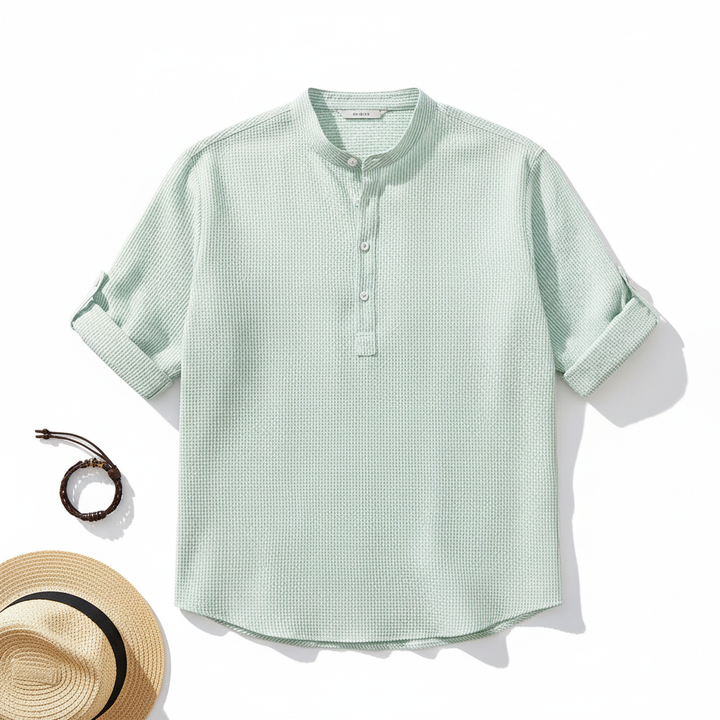 Men's Casual Shirt  Long Sleeve Stand Collar Solid Color Shirt Mens Clothing