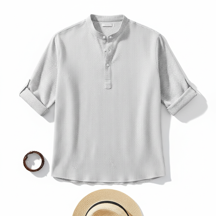 Men's Casual Shirt  Long Sleeve Stand Collar Solid Color Shirt Mens Clothing
