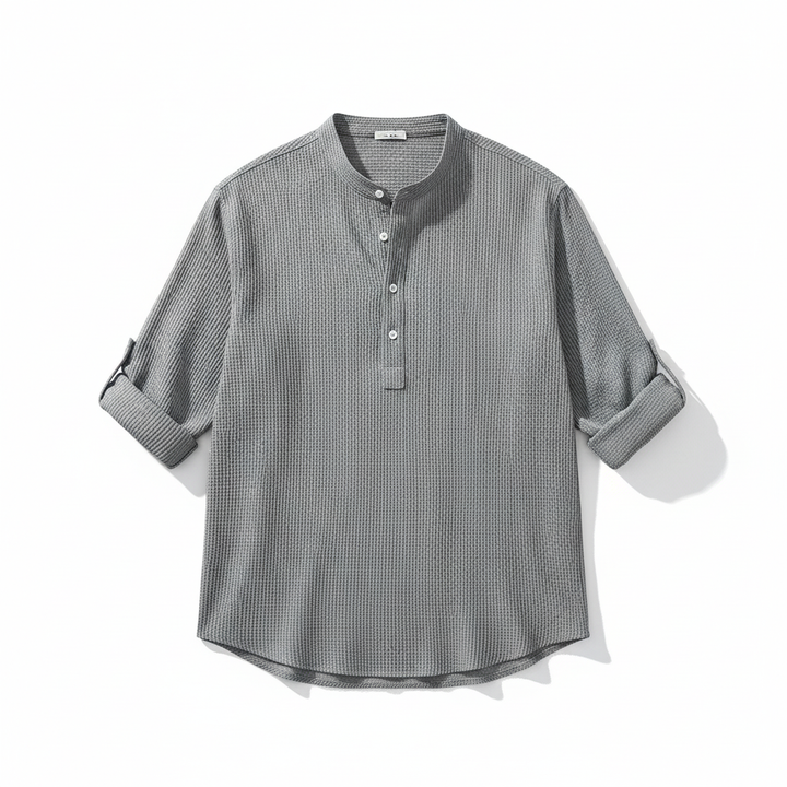 Men's Casual Shirt  Long Sleeve Stand Collar Solid Color Shirt Mens Clothing