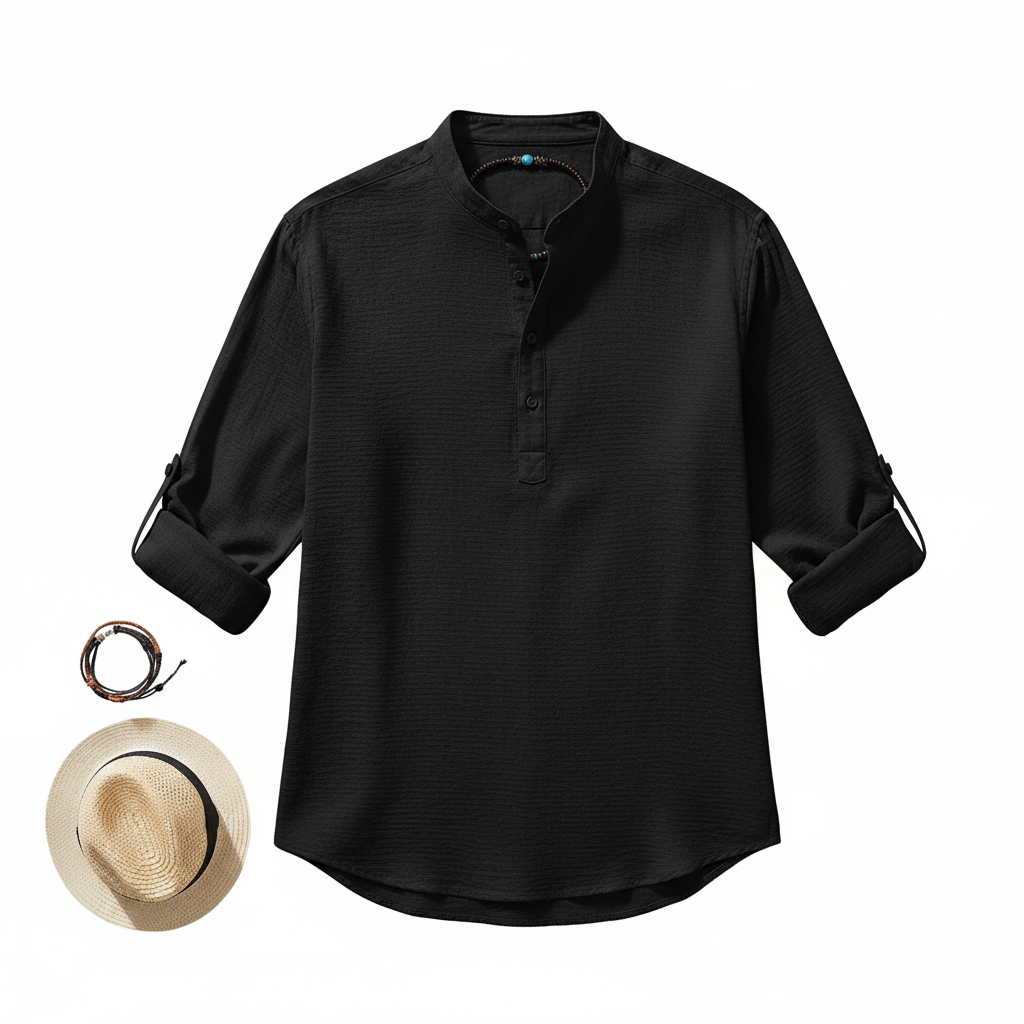 Men's Casual Shirt  Long Sleeve Stand Collar Solid Color Shirt Mens Clothing