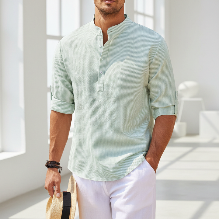 Men's Casual Shirt  Long Sleeve Stand Collar Solid Color Shirt Mens Clothing