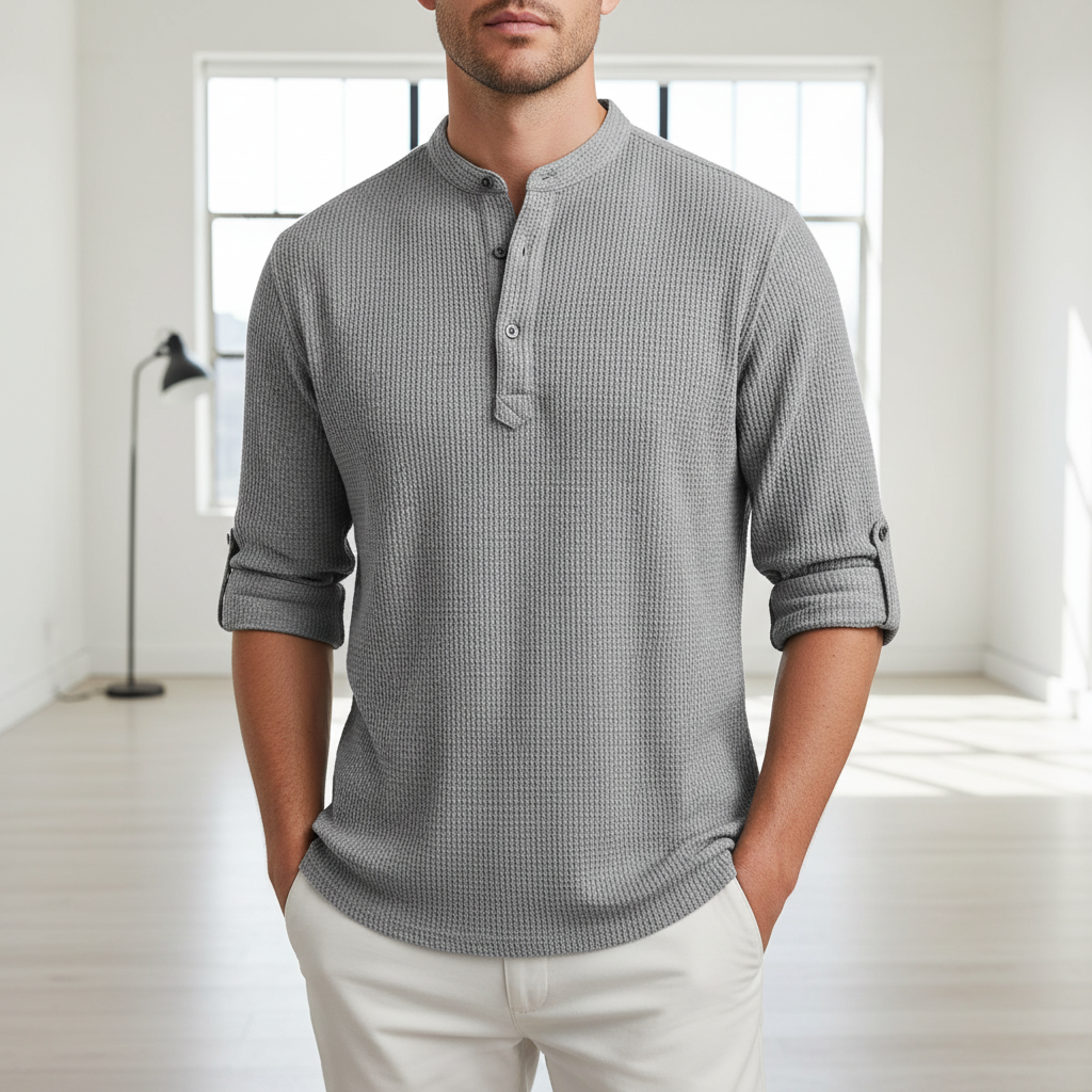Men's Casual Shirt  Long Sleeve Stand Collar Solid Color Shirt Mens Clothing