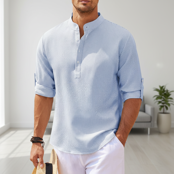 Men's Casual Shirt  Long Sleeve Stand Collar Solid Color Shirt Mens Clothing
