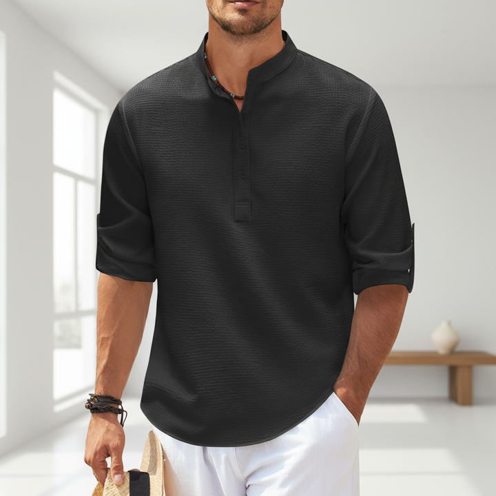 Men's Casual Shirt  Long Sleeve Stand Collar Solid Color Shirt Mens Clothing
