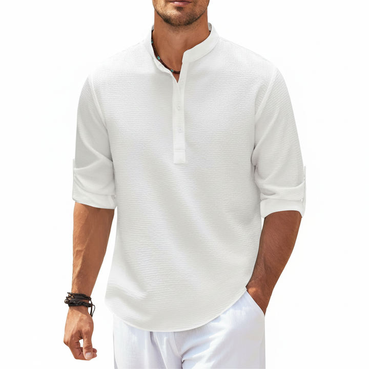 Men's Casual Shirt  Long Sleeve Stand Collar Solid Color Shirt Mens Clothing