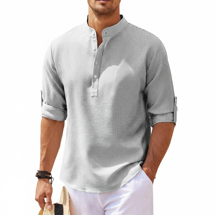 Men's Casual Shirt  Long Sleeve Stand Collar Solid Color Shirt Mens Clothing