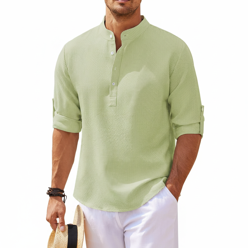 Men's Casual Shirt  Long Sleeve Stand Collar Solid Color Shirt Mens Clothing