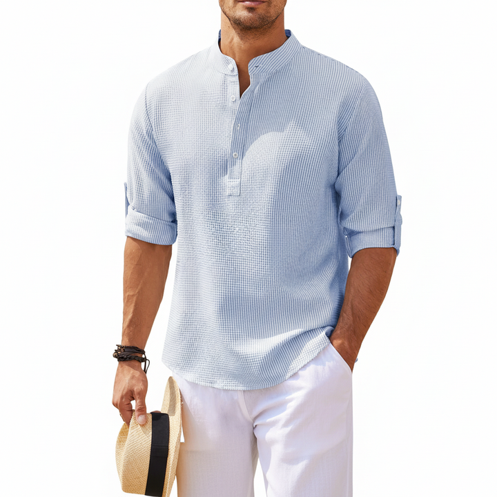 Men's Casual Shirt  Long Sleeve Stand Collar Solid Color Shirt Mens Clothing