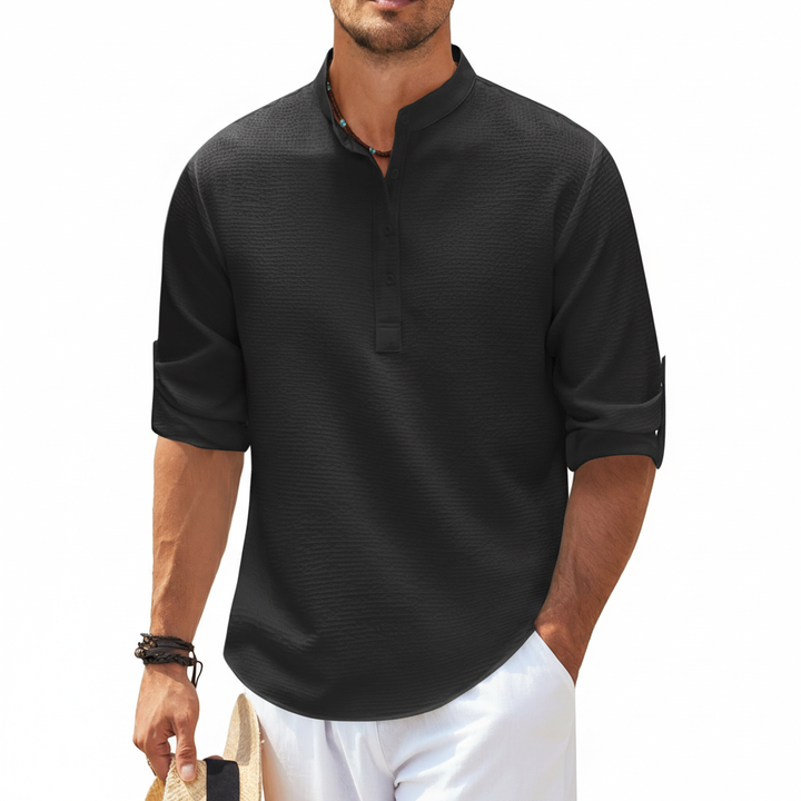 Men's Casual Shirt  Long Sleeve Stand Collar Solid Color Shirt Mens Clothing