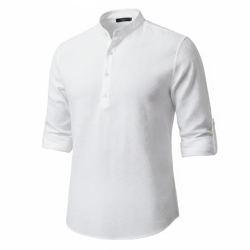 Men's Casual Shirt  Long Sleeve Stand Collar Solid Color Shirt Mens Clothing