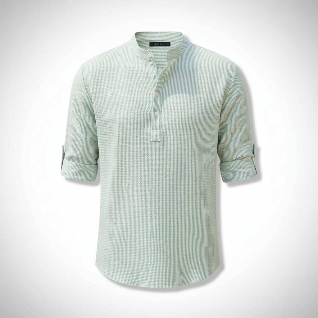Men's Casual Shirt  Long Sleeve Stand Collar Solid Color Shirt Mens Clothing