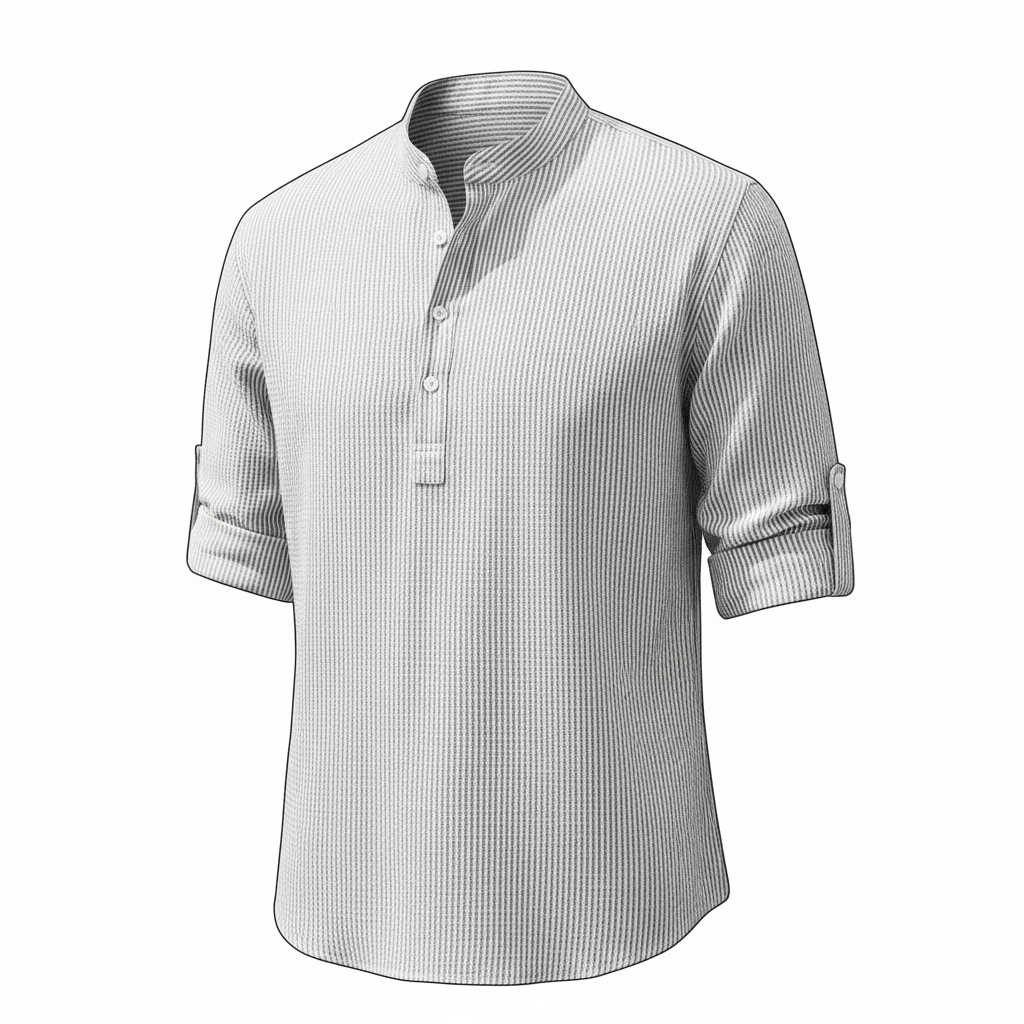 Men's Casual Shirt  Long Sleeve Stand Collar Solid Color Shirt Mens Clothing