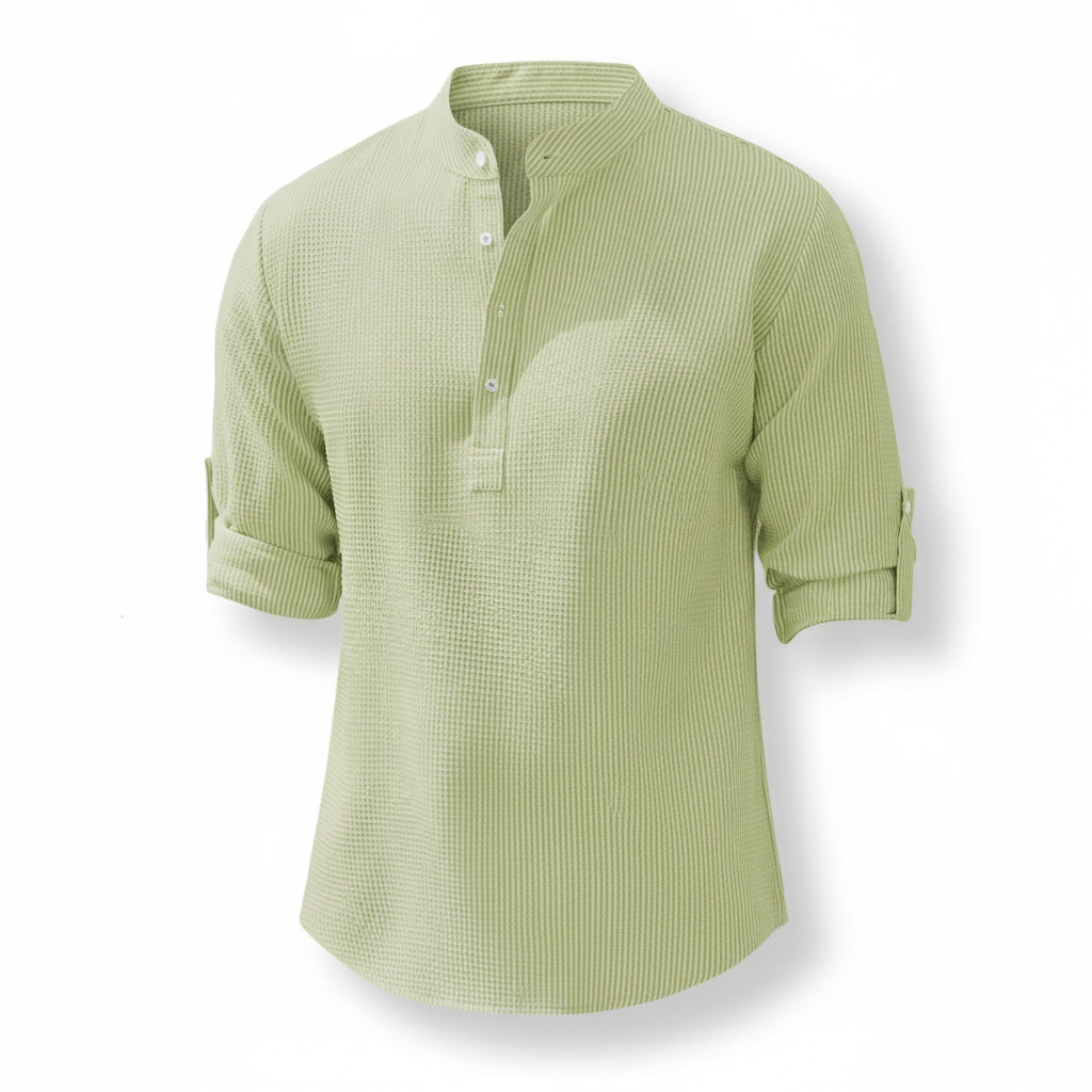 Men's Casual Shirt  Long Sleeve Stand Collar Solid Color Shirt Mens Clothing