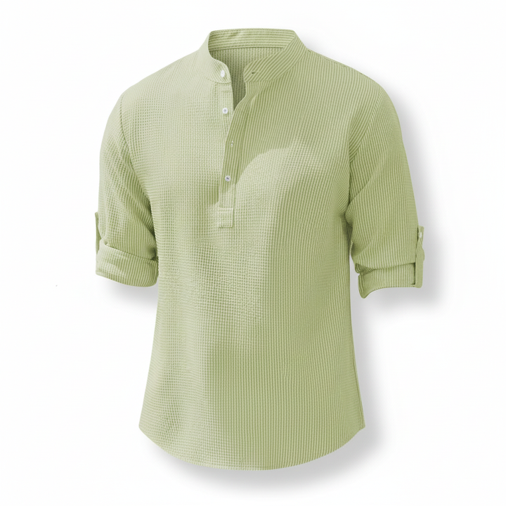 Men's Casual Shirt  Long Sleeve Stand Collar Solid Color Shirt Mens Clothing