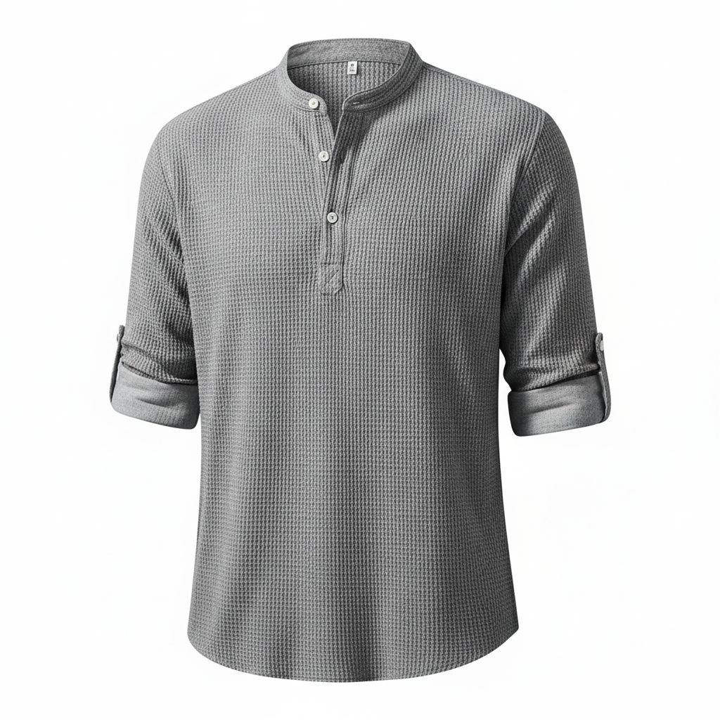 Men's Casual Shirt  Long Sleeve Stand Collar Solid Color Shirt Mens Clothing