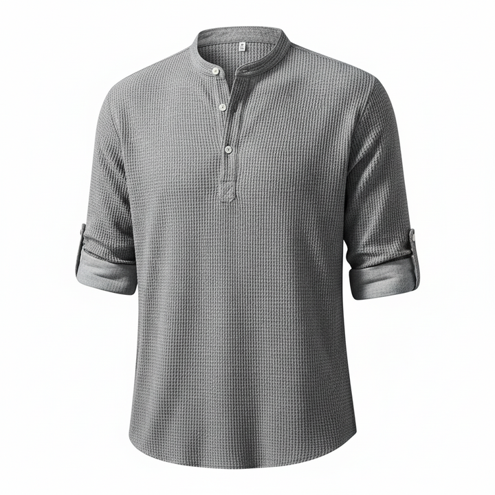 Men's Casual Shirt  Long Sleeve Stand Collar Solid Color Shirt Mens Clothing