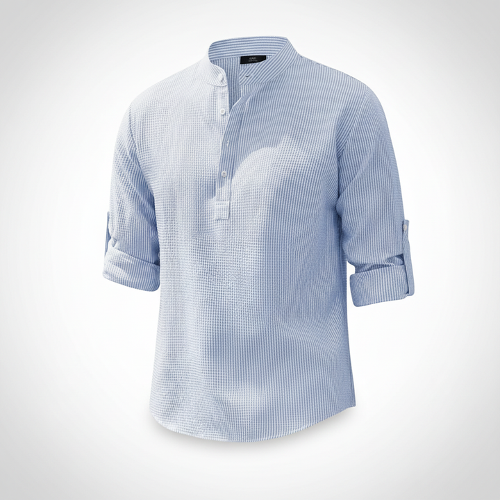 Men's Casual Shirt  Long Sleeve Stand Collar Solid Color Shirt Mens Clothing