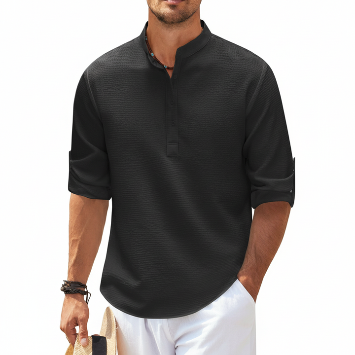 Men's Casual Shirt  Long Sleeve Stand Collar Solid Color Shirt Mens Clothing