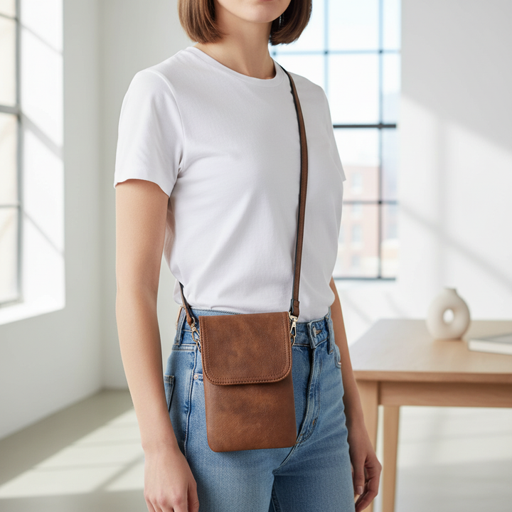Mini PU Leather Phone Crossbody Bag – Multi-Compartment Wallet Shoulder Bag