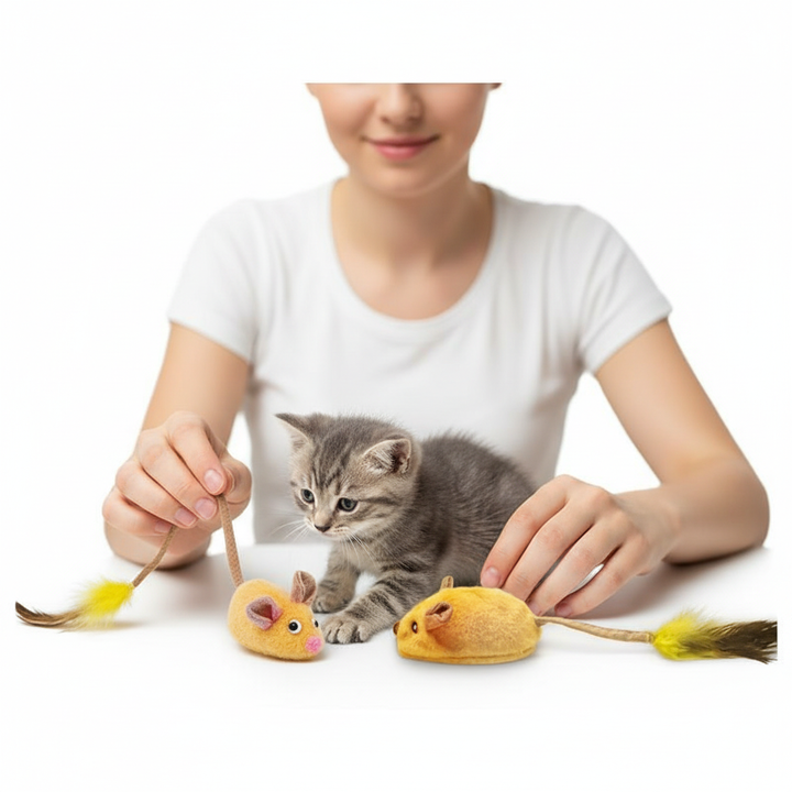 Interactive Cat Toys Mouse With LED Lights ForIndoor Cats USB Rechargeable Cat Mouse Toysfor Cats, Moving Automatic Chirping Squeakywith Feather Tail For All Breeds Cat Catnip Toys Forinteractive Toys
