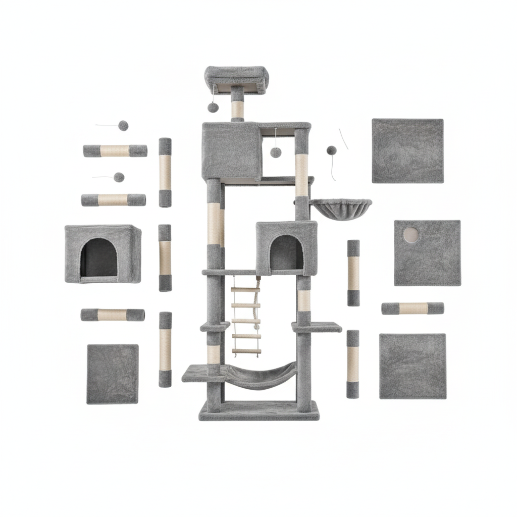 66 Inch Cat Tree Tower, Large Multi-Cat Climbing Extended Platform, Hammock, Pet House For Indoor Cats And Kittens Play