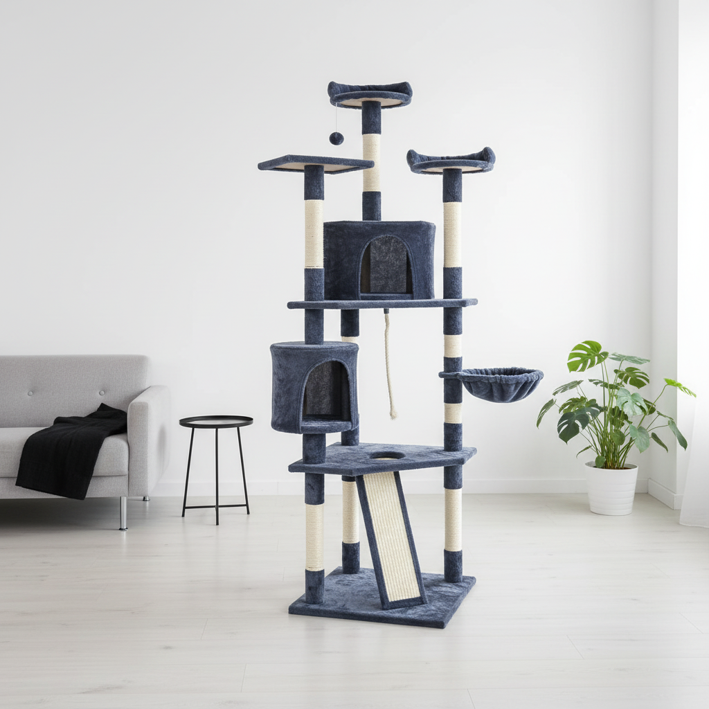 79-inch Cat Tree Tower, Large Multi-story Cat Climbing Tower, Natural Sisal Grabber Posts, Extended Platform, Hammock