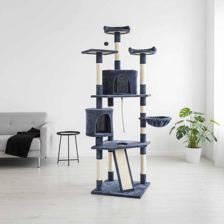 79-inch Cat Tree Tower, Large Multi-story Cat Climbing Tower, Natural Sisal Grabber Posts, Extended Platform, Hammock