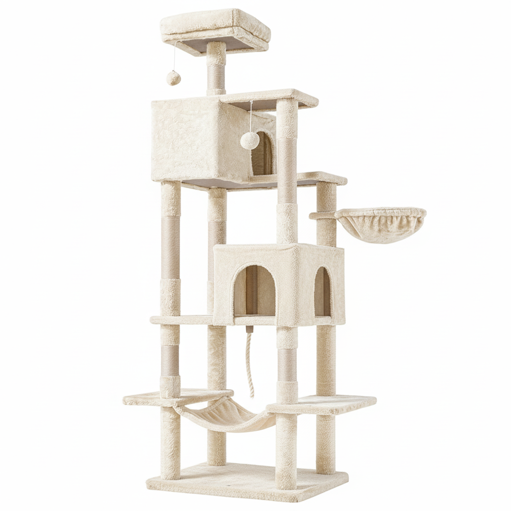 66 Inch Cat Tree Tower, Large Multi-Cat Climbing Extended Platform, Hammock, Pet House For Indoor Cats And Kittens Play